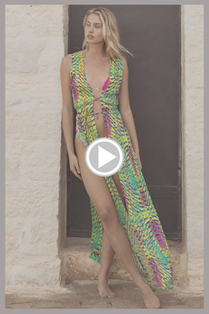 OASIS BABE - Open Slit Long Tunic • Multi Green