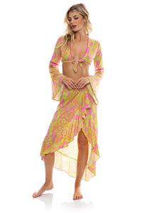 BORN TO BE WILD - Bell Sleeve Crop Top & Ruffle High Lo Slit Skirt • Multicolor