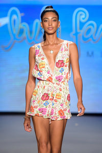 AMOR Y PLAYA - Deep V Short Romper • White Runway