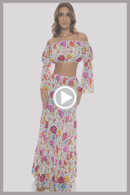 AMOR Y PLAYA - Off The Shoulder Flre Sleeve Top & Ruffle Hem Maxi Skirt • White