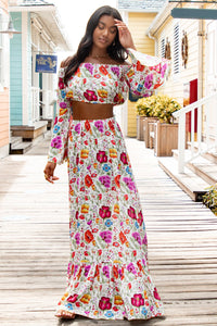 AMOR Y PLAYA - Off The Shoulder Flre Sleeve Top & Ruffle Hem Maxi Skirt • White