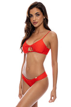 HOT TROPICS - Scoop Neck Cut Out Top & Seamless Wavy Ruched Back Bottom • Lava Red