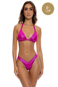 BABES JUST WANT SUN - Triangle Halter Top & Banded High Leg Ruched Back Bottom • Ruby