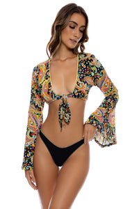 LULI GYPSY - Bell Sleeve Crop Top & High Leg Brazilian Bottom • Multicolor