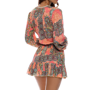 SEASHELL JEWEL - Deep V Frill Hem Dress