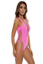 BEACH FUZZ - Open Side One Piece Bodysuit • Bubble Gum