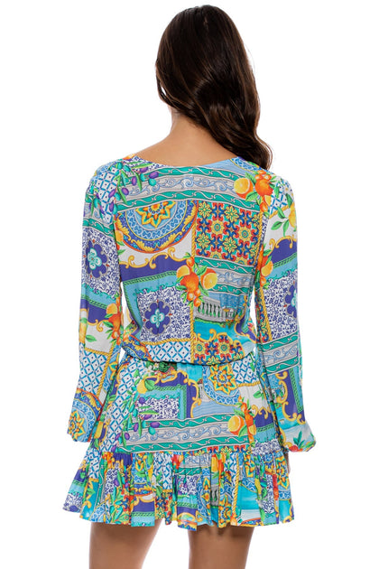 AMALFI - Deep V Frill Hem Dress • Multicolor