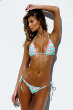 TI AMO - Ruffle Trim Seamless Triangle Top & Seamless Reversible Wavy Ruched Back Brazilian Tie Side Bottom • Aqua