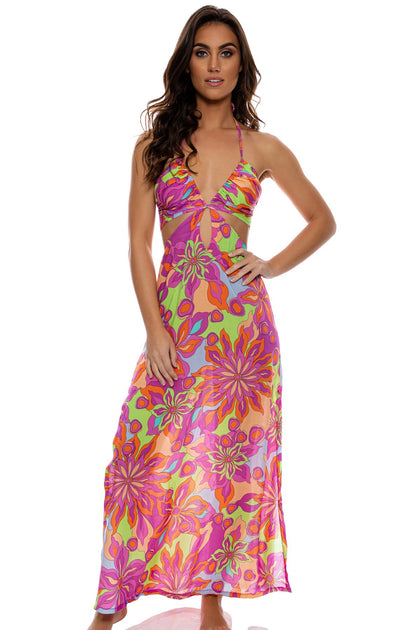 VIVI IL MOMENTO - Drawstring Cut Out Long Dress • Multicolor