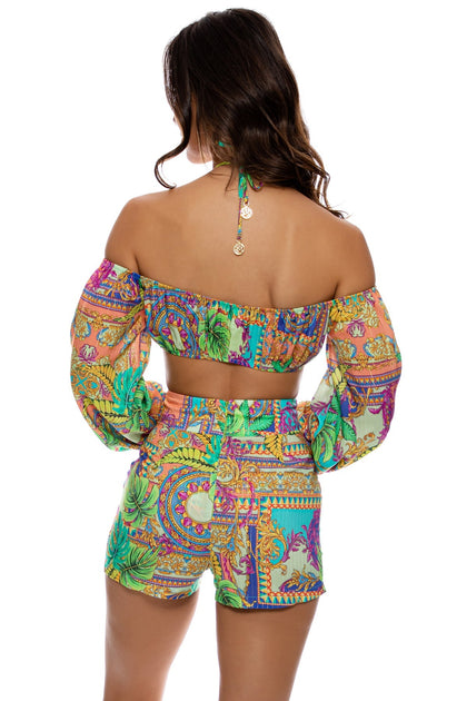 POSITANO - Ring Tie Crop Top & Shorts • Multicolor