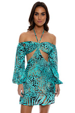 ANIMALE - Long Sleeve Cut Out Short Dress • Aqua