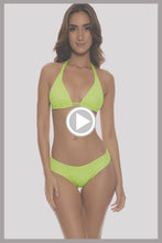 BELLA - Triangle Halter Top & Seamless Full Ruched Back Bottom • Shiny Neon Yellow