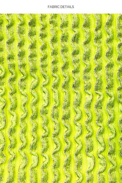 BELLA - Open Front Bralette Top & Seamless Wavy Ruched Back Bottom • Shiny Neon Yellow