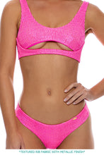 BELLA - Open Front Bralette Top & Seamless Wavy Ruched Back Bottom • Metallic Hot Pink