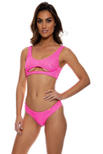 BELLA - Open Front Bralette Top & Seamless Wavy Ruched Back Bottom • Metallic Hot Pink