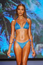 CHASING STARS - Sequins Triangle Top & Sequins Ruched Back Brazilian Tie Side Bottom • Sky Blue Runway