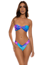 LULI REEF - Strap Bandeau Top & Reversible Banded High Leg Ruched Back Brazilian Bottom • Multicolor