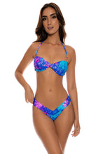 LULI REEF - Strap Bandeau Top & Reversible Banded High Leg Ruched Back Brazilian Bottom • Multicolor