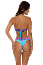 LULI REEF - Strap Bandeau Top & Reversible Banded High Leg Ruched Back Brazilian Bottom • Multicolor