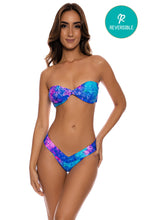 LULI REEF - Strap Bandeau Top & Reversible Banded High Leg Ruched Back Brazilian Bottom • Multicolor