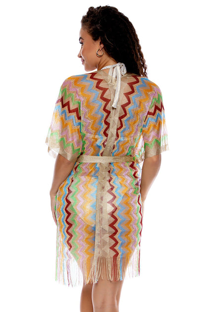 HERE COMES THE SUN - Open Front Tie Short Poncho • Multicolor