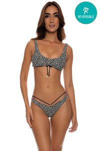 LULI CHEETAH - Scoop Neck Drawstring Top & Strappy Loop Brazilian Scrunch Bottom • Multicolor