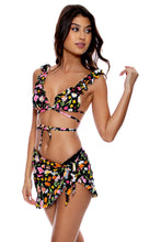 LULI'S SECRET GARDEN - Ruffle Deep V Wrap Triangle Top & Ruffle Sarong Mini Skirt • Multicolor