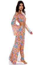 RETRO LULI - Laced Up Off The Shoulder Crop Top & Open Sides Wide Leg Pant • Multicolor