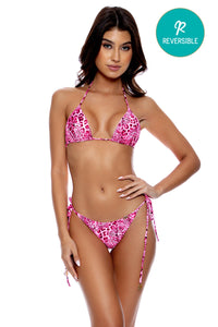 WILD THING - Seamless Triangle Top & Seamless Ruched Back Brazilian Tie Side Bottom • Neon Pink