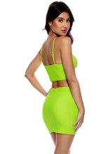 AMAZONIA - Drawstring Halter Peek-a-boo Cropped Top & Mini Skirt • Wild Lime