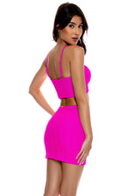 AMAZONIA - Drawstring Halter Peek-a-boo Cropped Top & Mini Skirt • Pink Orchid