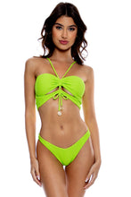 AMAZONIA - Drawstring Halter Peek-a-boo Cropped Top & High Leg Brazilian Bottom • Wild Lime