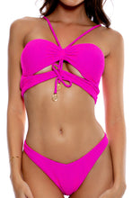 AMAZONIA - Drawstring Halter Peek-a-boo Cropped Top & High Leg Brazilian Bottom • Pink Orchid