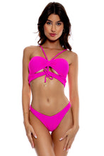 AMAZONIA - Drawstring Halter Peek-a-boo Cropped Top & High Leg Brazilian Bottom • Pink Orchid