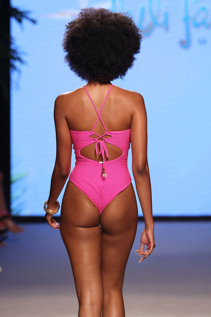 AMAZONIA - Drawstring Halter Cut Out One Piece • Pink Orchid Runway