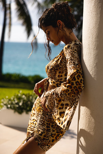 MAMACITA - Bell Sleeve Scrunched Crop Top & Scrunch Up Mini Skirt • Multicolor