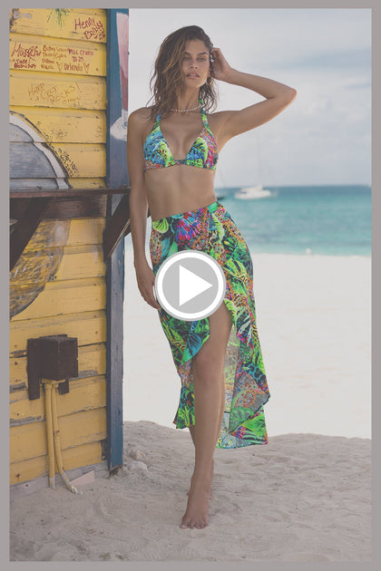 LULI'S SELVA - Triangle Halter Top & Ruffled High-lo Slit Skirt • Multicolor