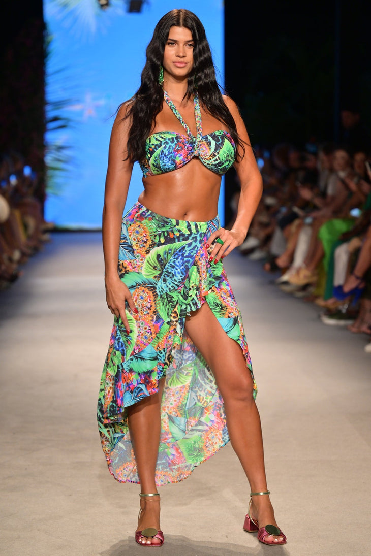 LULI'S SELVA - Braided Bandeau Top & Ruffled High-lo Slit Skirt • Multicolor Runway