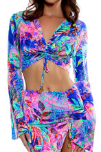 JUNGLE FEVER - Bell Sleeve Scrunched Crop Top & Drawstring Tulip Skirt • Multicolor