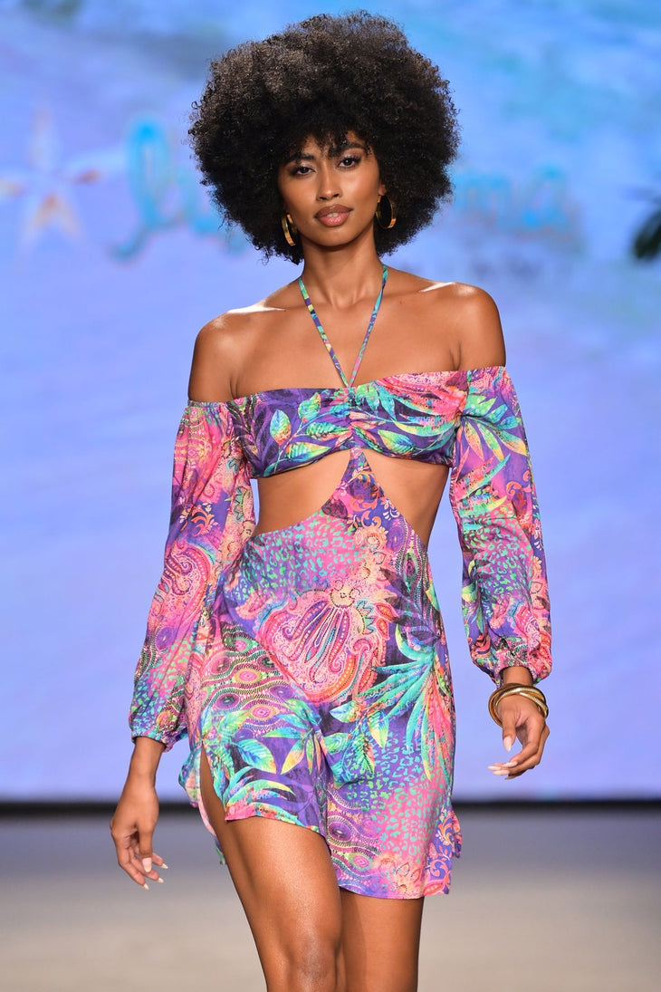 JUNGLE FEVER - Long Sleeve Cut Out Short Dress • Multicolor Runway