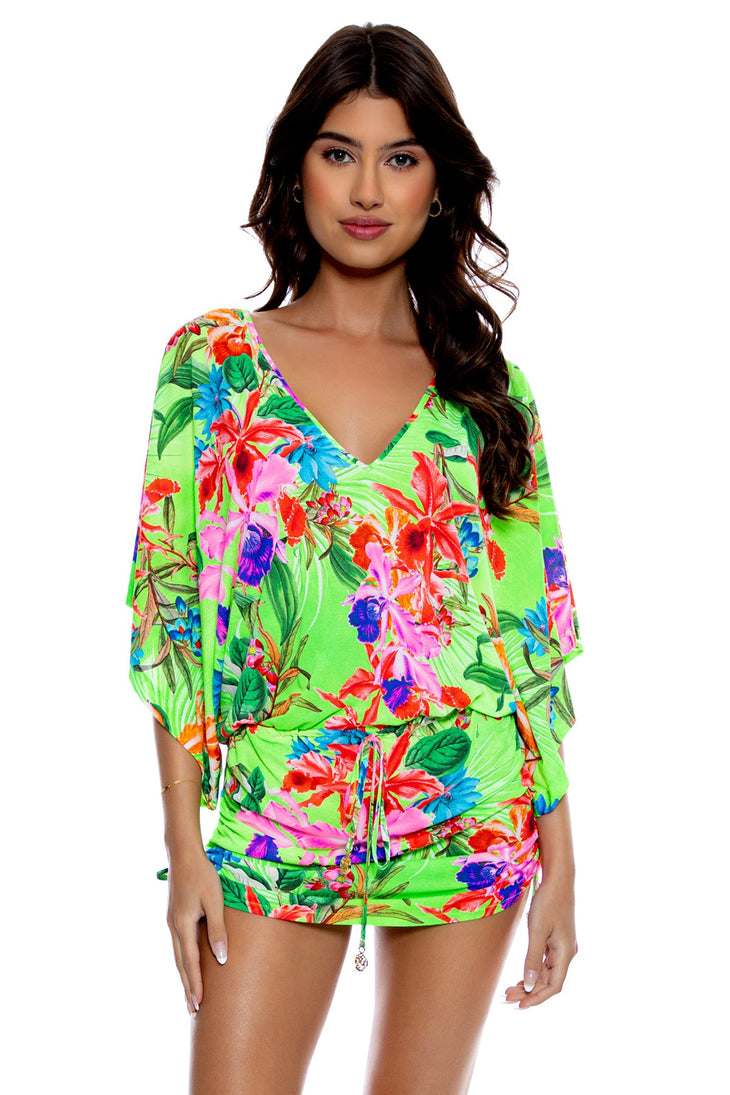 LULI TROPICS - Cabana V Neck Dress • Multicolor
