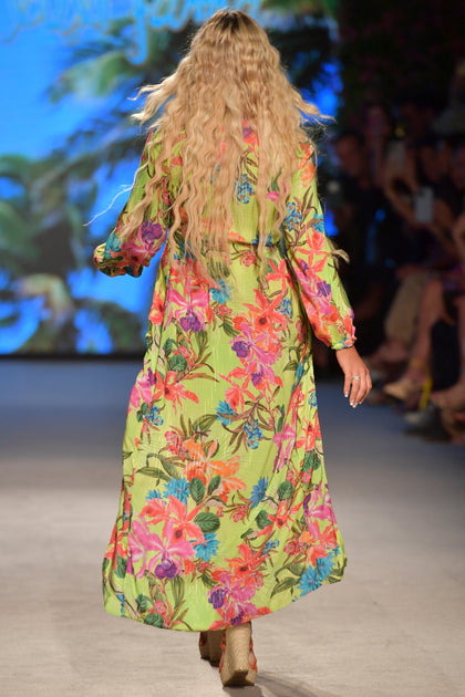 LULI TROPICS - Long Sleeve Duster Blouse Top & Elastic Waist Short • Multicolor Runway