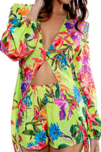 LULI TROPICS - Long Sleeve Duster Blouse Top & Elastic Waist Short • Multicolor
