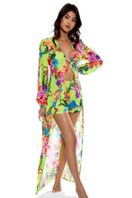 LULI TROPICS - Long Sleeve Duster Blouse Top & Elastic Waist Short • Multicolor