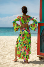 LULI TROPICS - Bell Sleeve Crop Top & Ruffled High-lo Slit Skirt • Multicolor