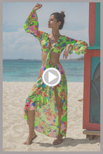 LULI TROPICS - Bell Sleeve Crop Top & Ruffled High-lo Slit Skirt • Multicolor