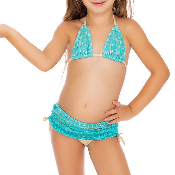 BURBUJAS DE AMOR - Triangle Top Skirt Bottom Bikini • Aqua – Luli Fama AU