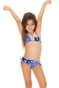 SPANISH LULLABY - Lace Trim Ruffle Triangle Top Bikini • Multicolor