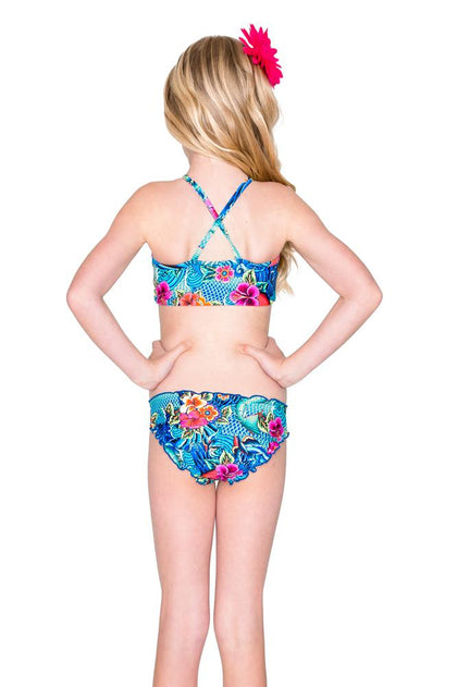 INKED BABE - Ink Mesh High Neck Top Ruched Back Bikini • Multicolor