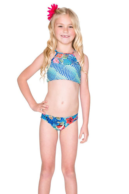 INKED BABE - Ink Mesh High Neck Top Ruched Back Bikini • Multicolor